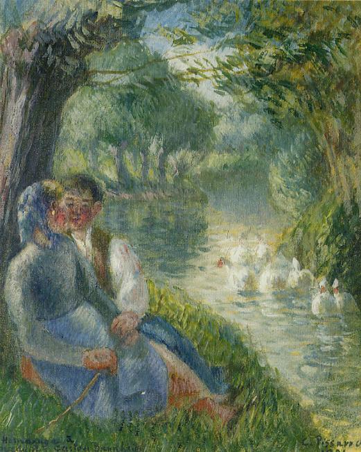 Lovers Seated at the Foot of a Willow Tree (1901) - Camille Pissarro Tablo