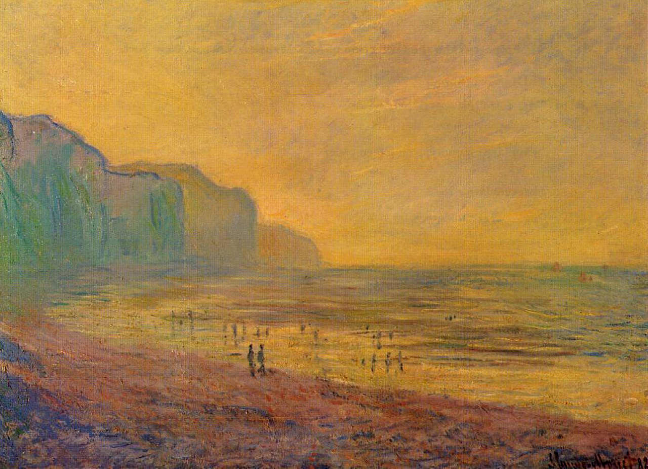 Low Tide at Pourville, Misty Weather (1882) - Claude Monet Tablo