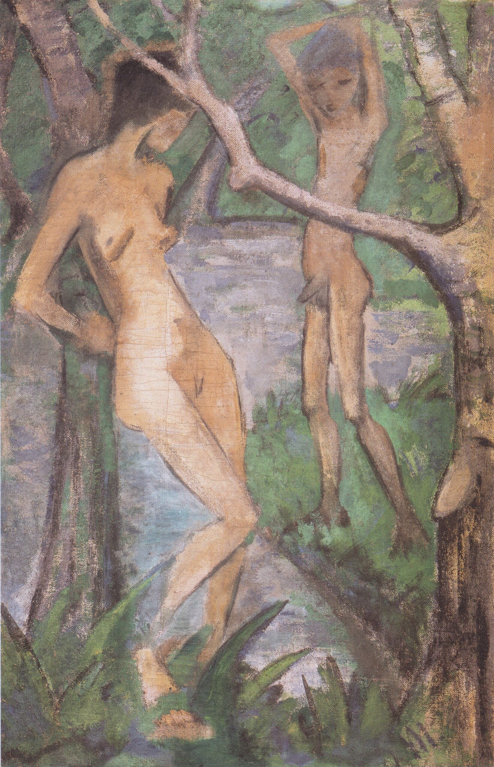 Mädchen Und Knabe Am Waldteich (1922) - Otto Mueller Tablo