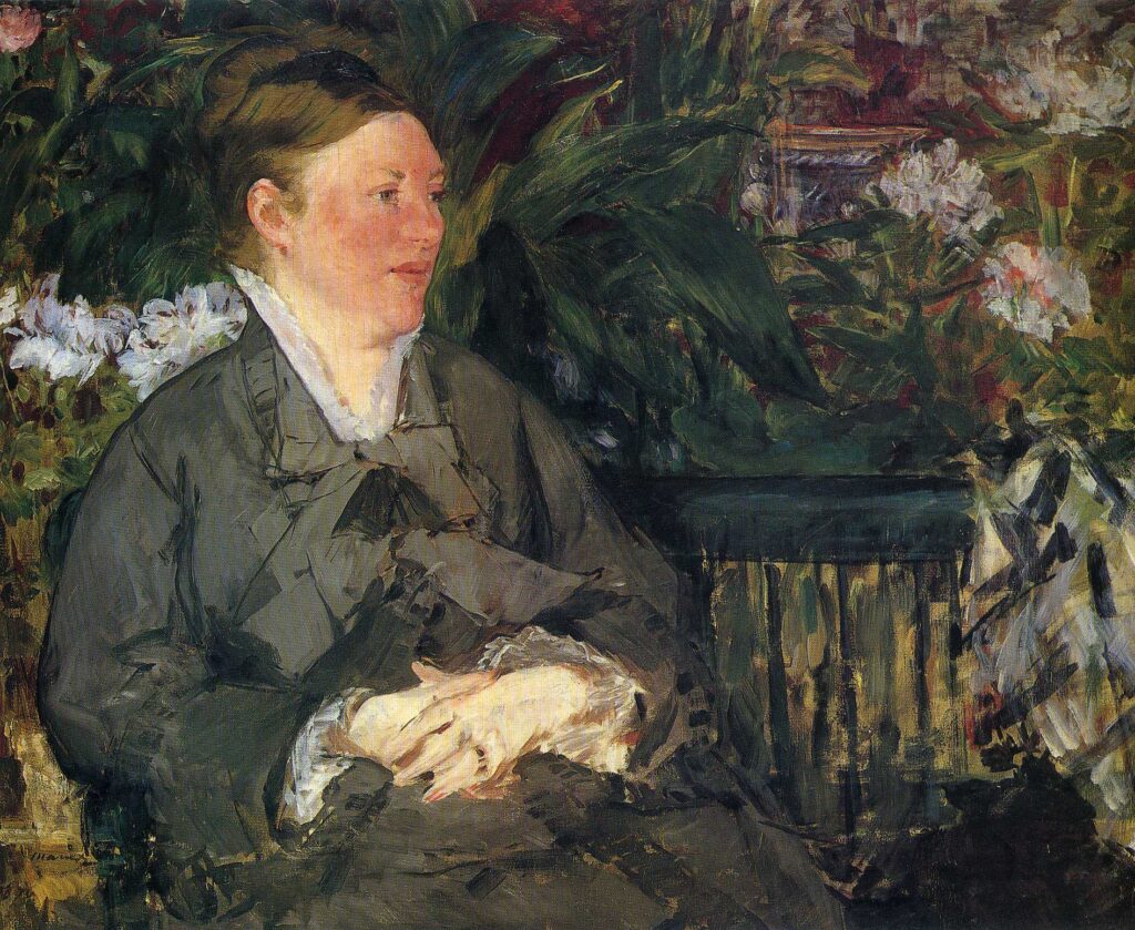 Madame Manet in conservatory (1879) - Edouard Manet Tablo