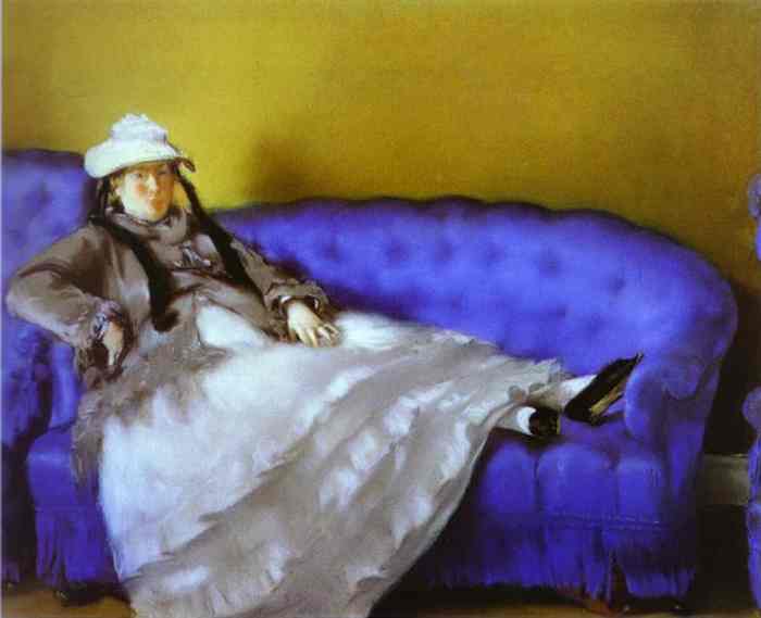 Madame Manet on a Blue Sofa (1874) - Edouard Manet Tablo