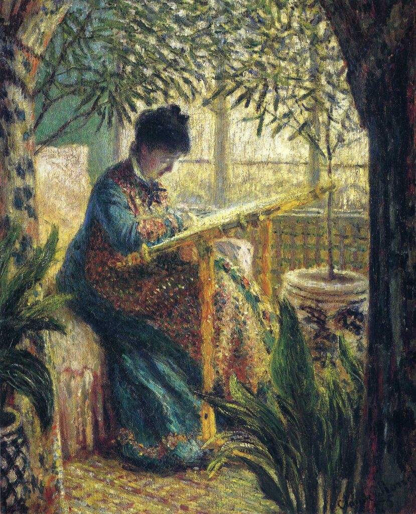 Madame Monet Embroidering (1875) - Claude Monet Tablo