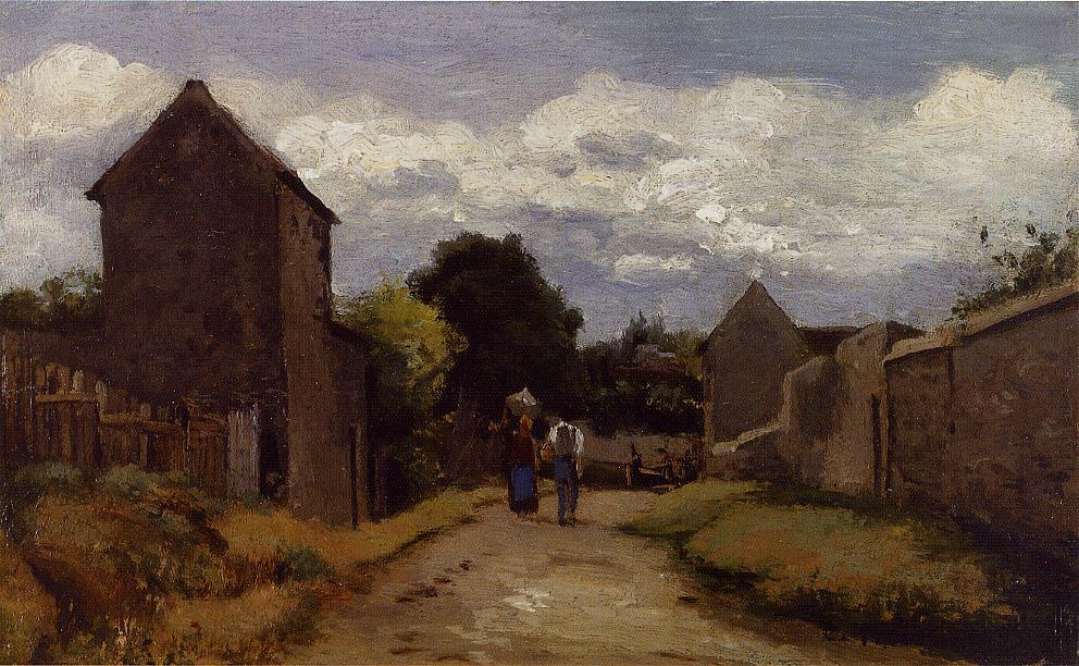 Male and Female Peasants on a Path Crossing the Countryside (1864) - Camille Pissarro Tablo
