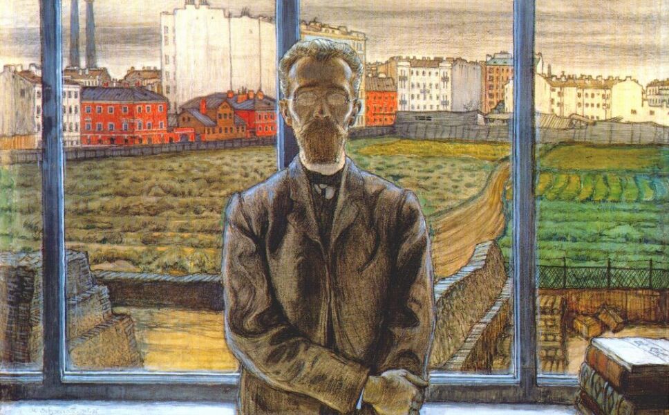 Man with Spectacles. Portrait of the Art Critic and Poet Constantin Sunnerberg. (1906) - Mstislav Dobuzhinsky Tablo