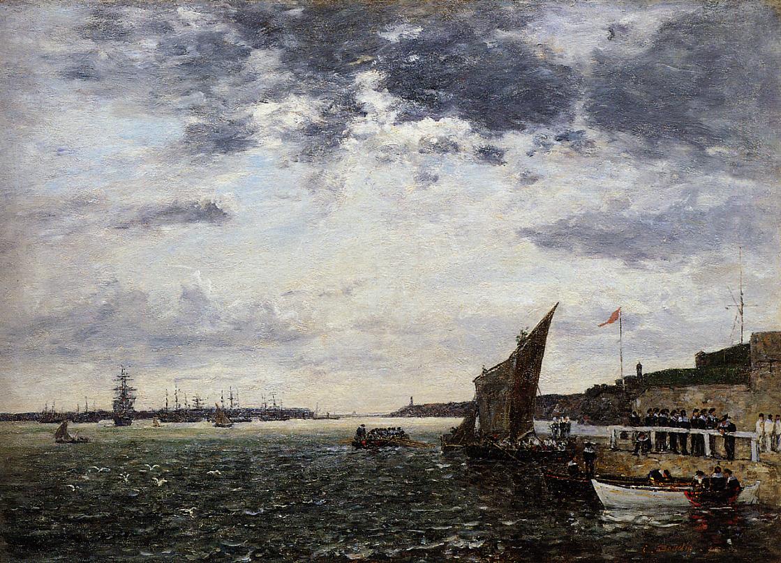 Marines Landing in Brest Harbor (1870) - Eugène Boudin Tablo