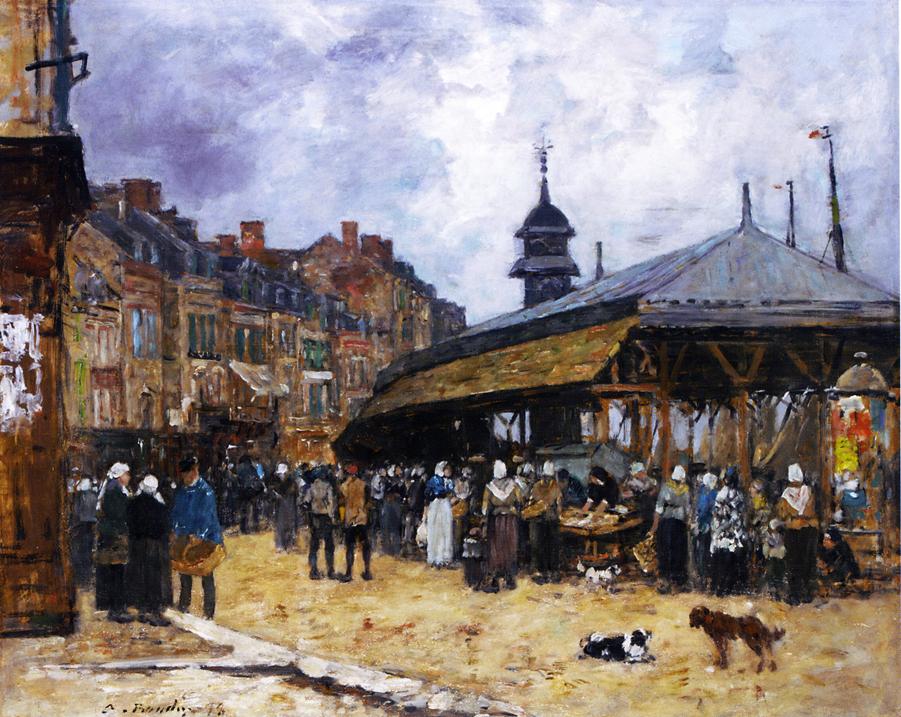 Market Day at Trouville, Normandy (1878) - Eugène Boudin Tablo