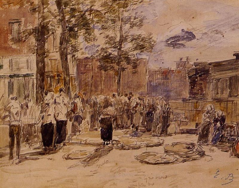 Market Scene - Eugène Boudin Tablo