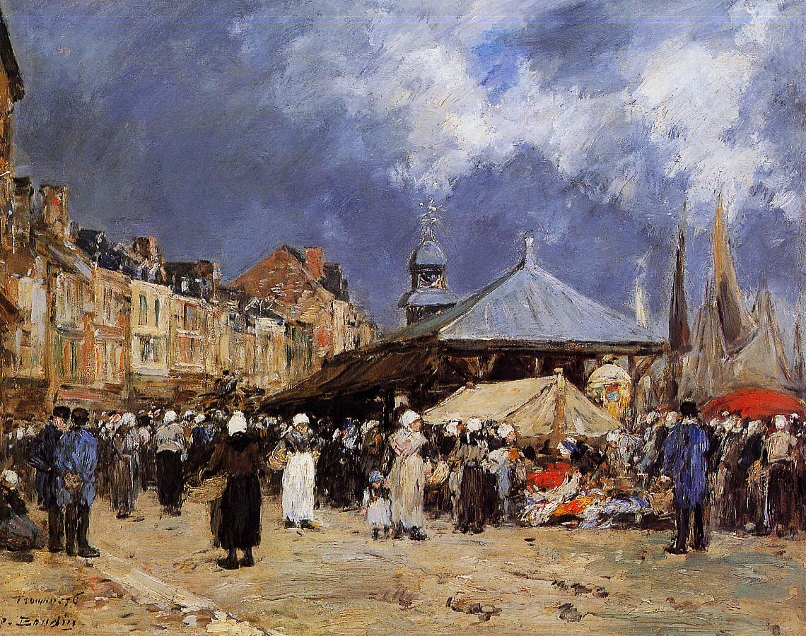 Market at Trouville (1876) - Eugène Boudin Tablo