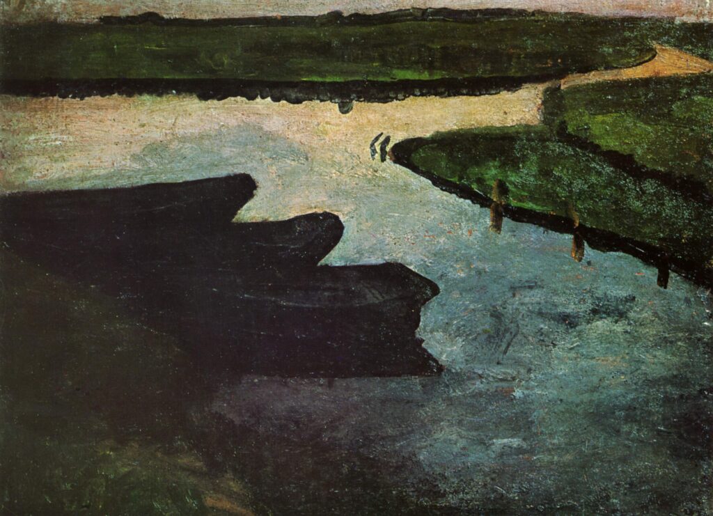 Marsh channel with peat barges (1900) - Paula Modersohn-Becker Tablo