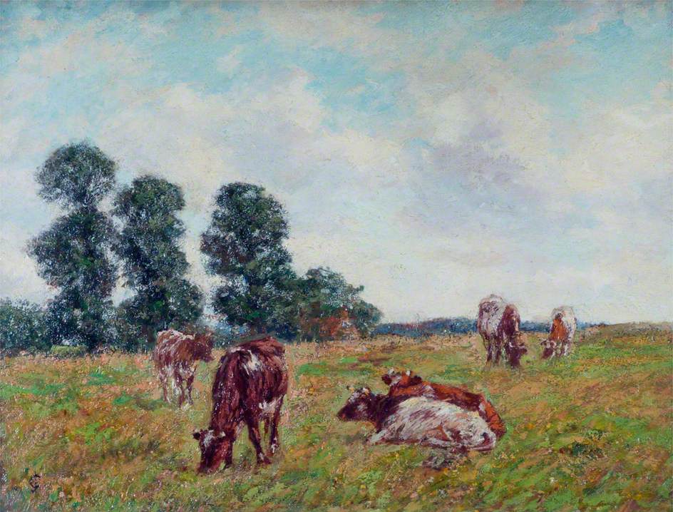Meadow Scene with Cattle and Trees - James Charles Tablo