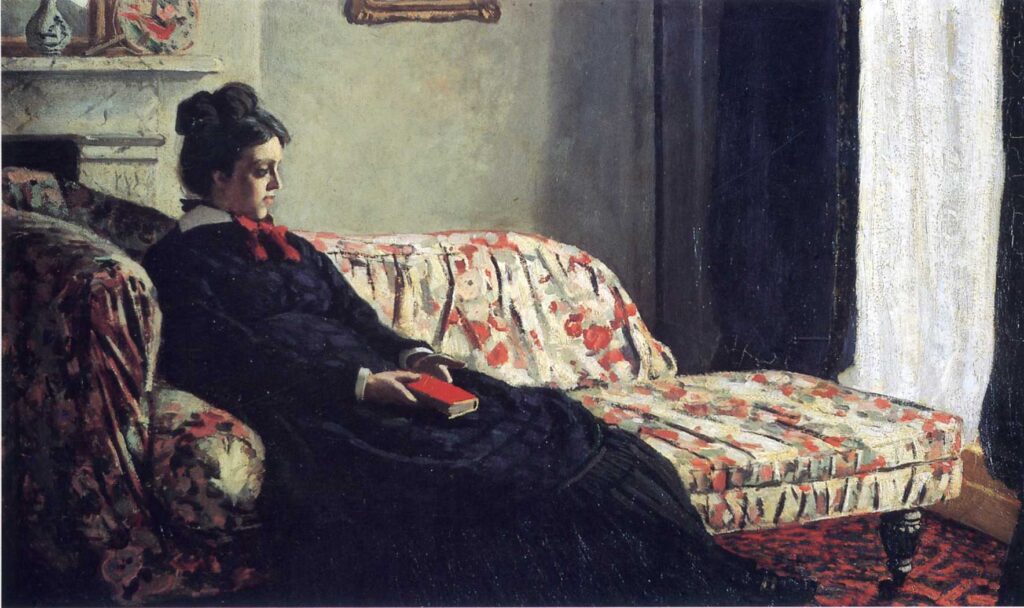 Meditation, Madame Monet Sitting on a Sofa (1870) - Claude Monet Tablo