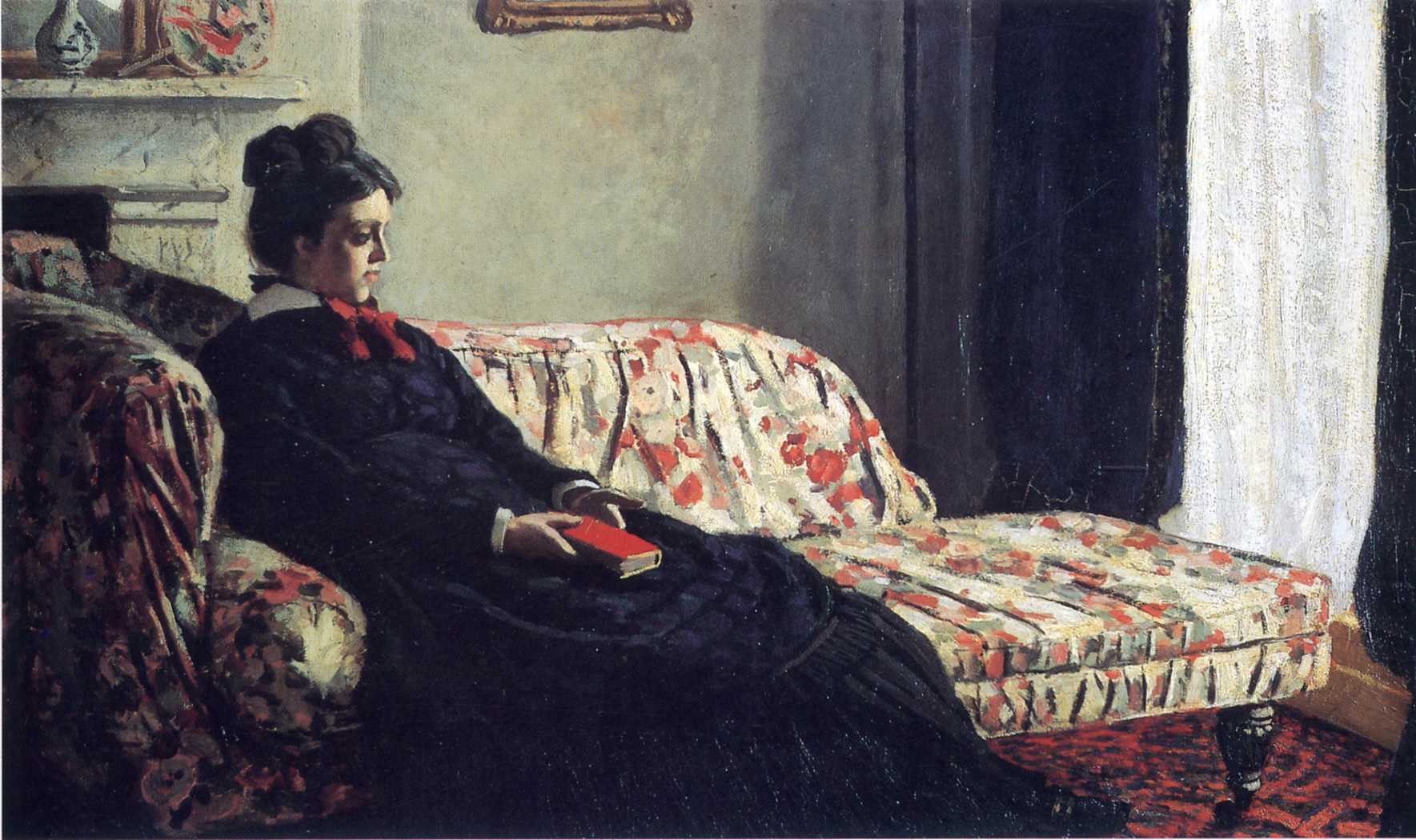 Meditation, Madame Monet Sitting on a Sofa (1870) - Claude Monet Tablo