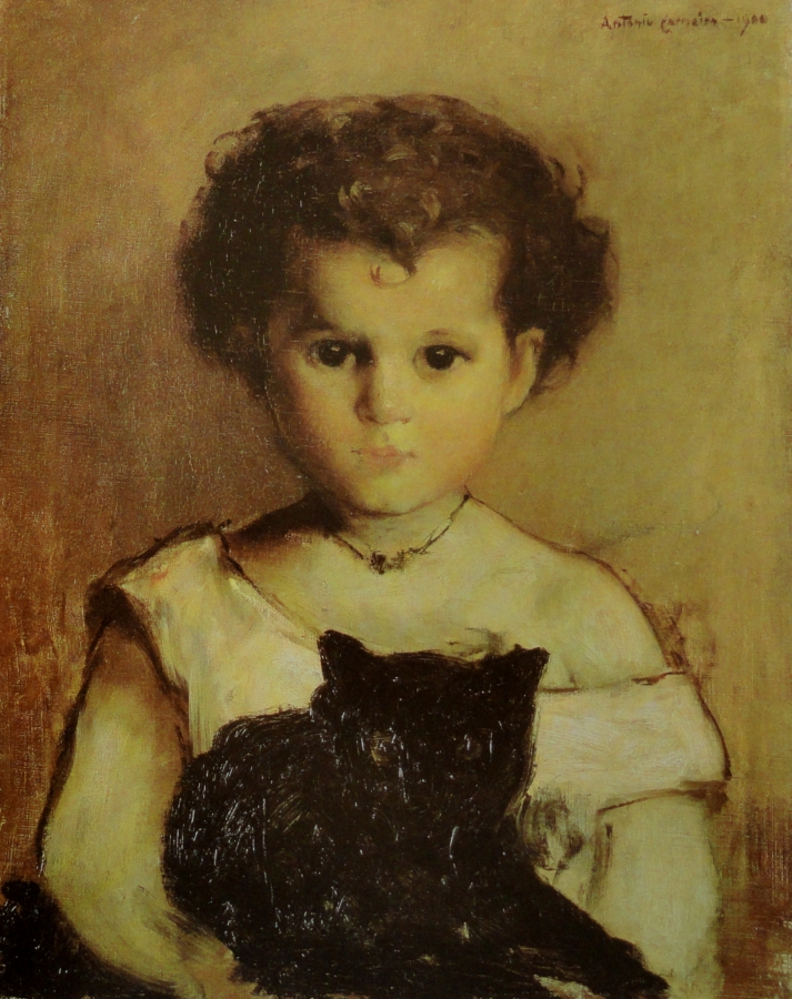 Menina com Gato (Maria) (1900) - António Carneiro Tablo