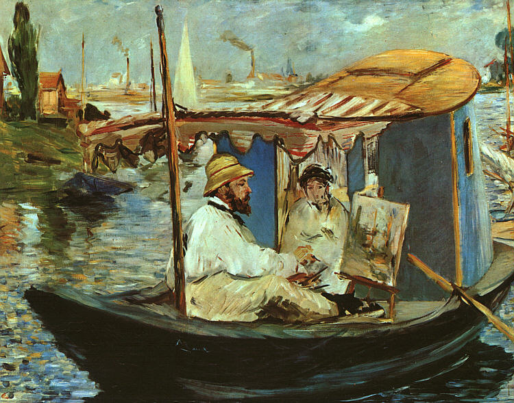 Monet in his Studio Boat (1874) - Edouard Manet Tablo