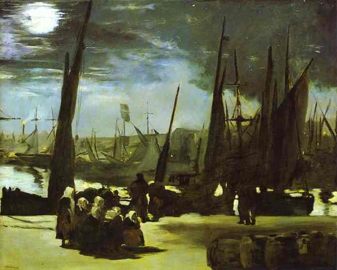 Moonlight on Boulogne Harbour (1868) - Edouard Manet Tablo