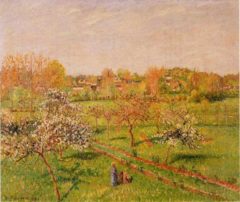 Morning, Flowering Apple Trees, Eragny (1898) - Camille Pissarro Tablo