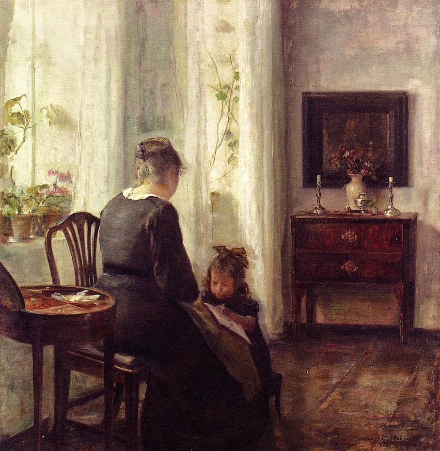 Mother and Child by a Window - Carl Holsøe Tablo