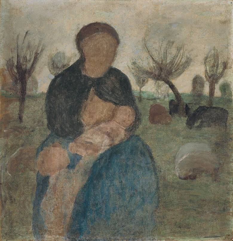 Mother with baby at her breast, and child in landscape (1905) - Paula Modersohn-Becker Tablo