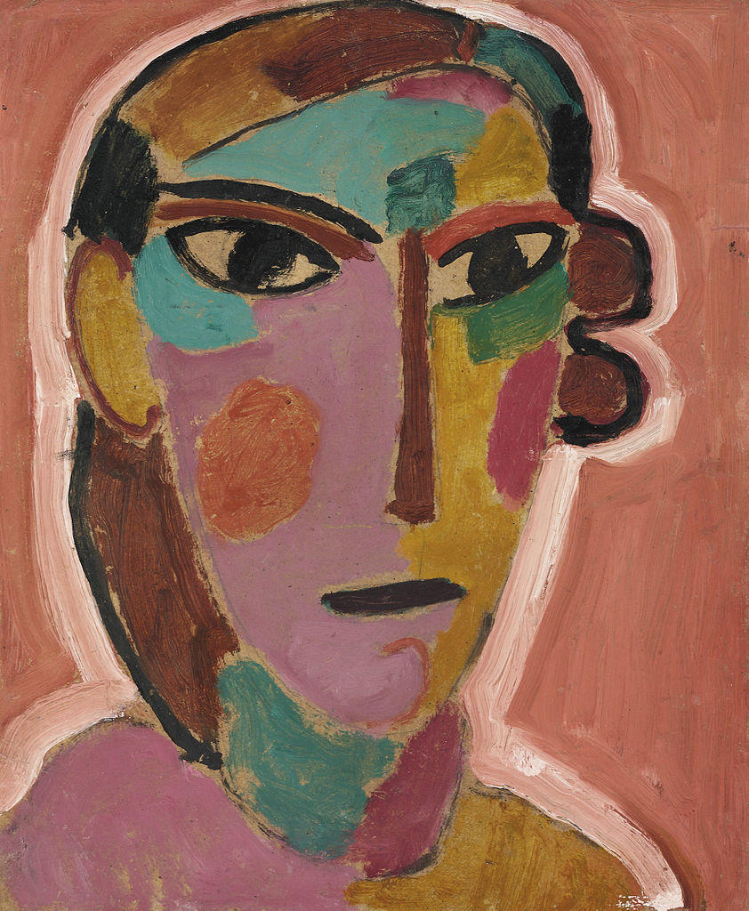 Mystischer Kopf Frauenkopf auf rotem Grund (1917) - Alexej von Jawlensky Tablo