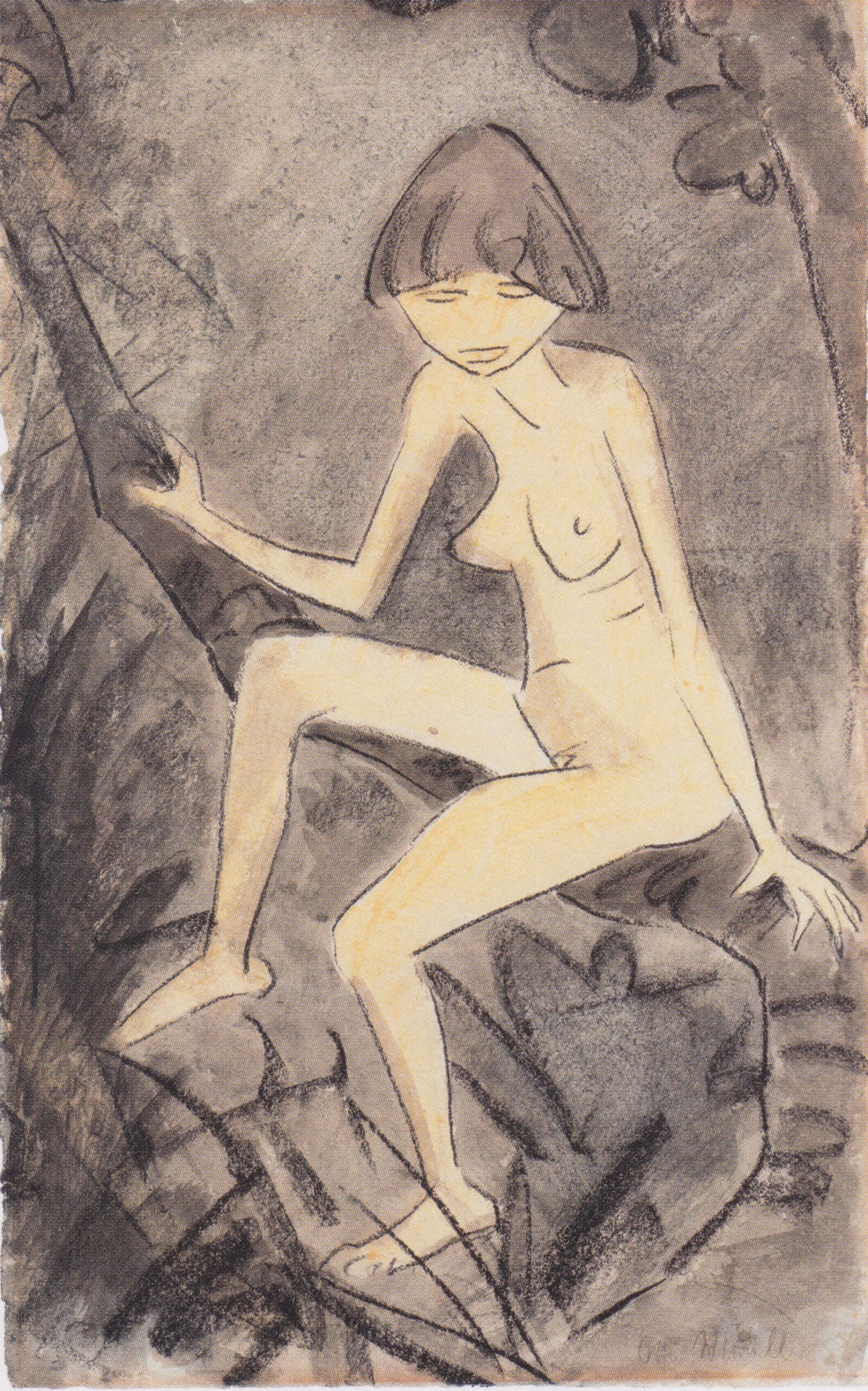 Nackte Frau Auf Ast Sitzend (1924) - Otto Mueller Tablo