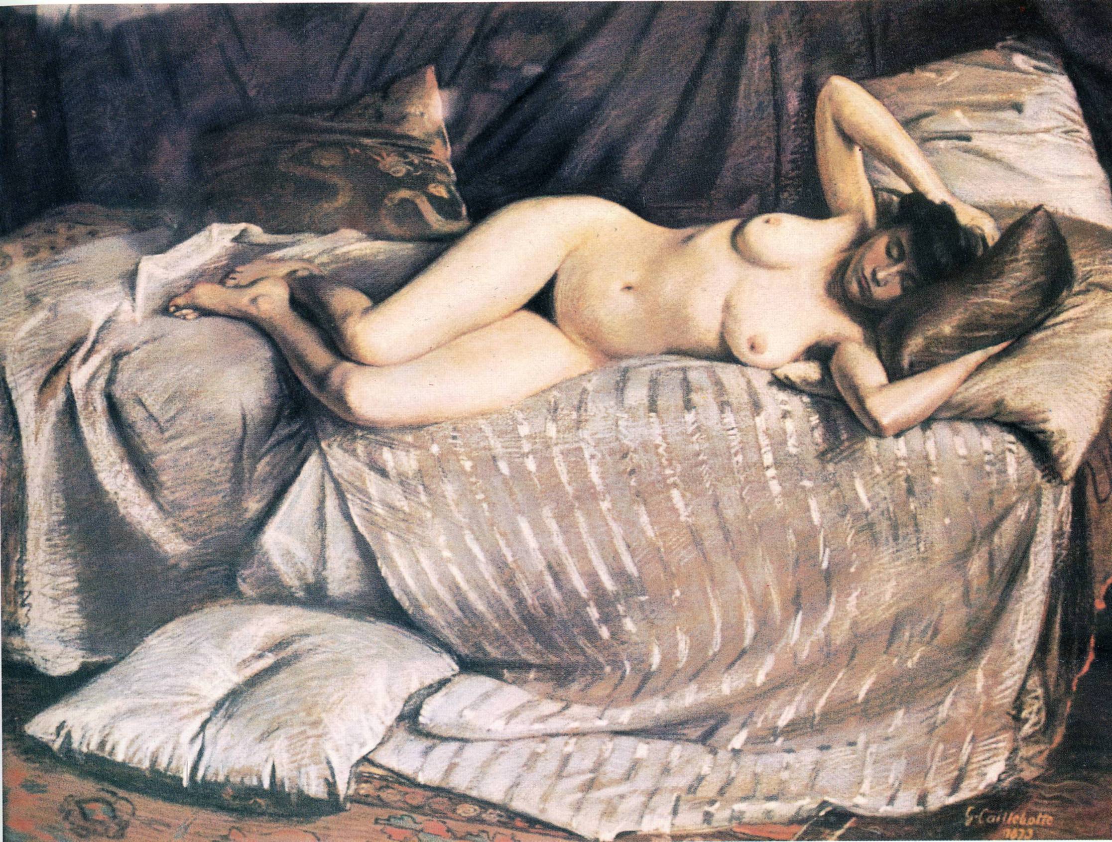 Naked Woman Lying on a Couch (1873) - Gustave Caillebotte Tablo