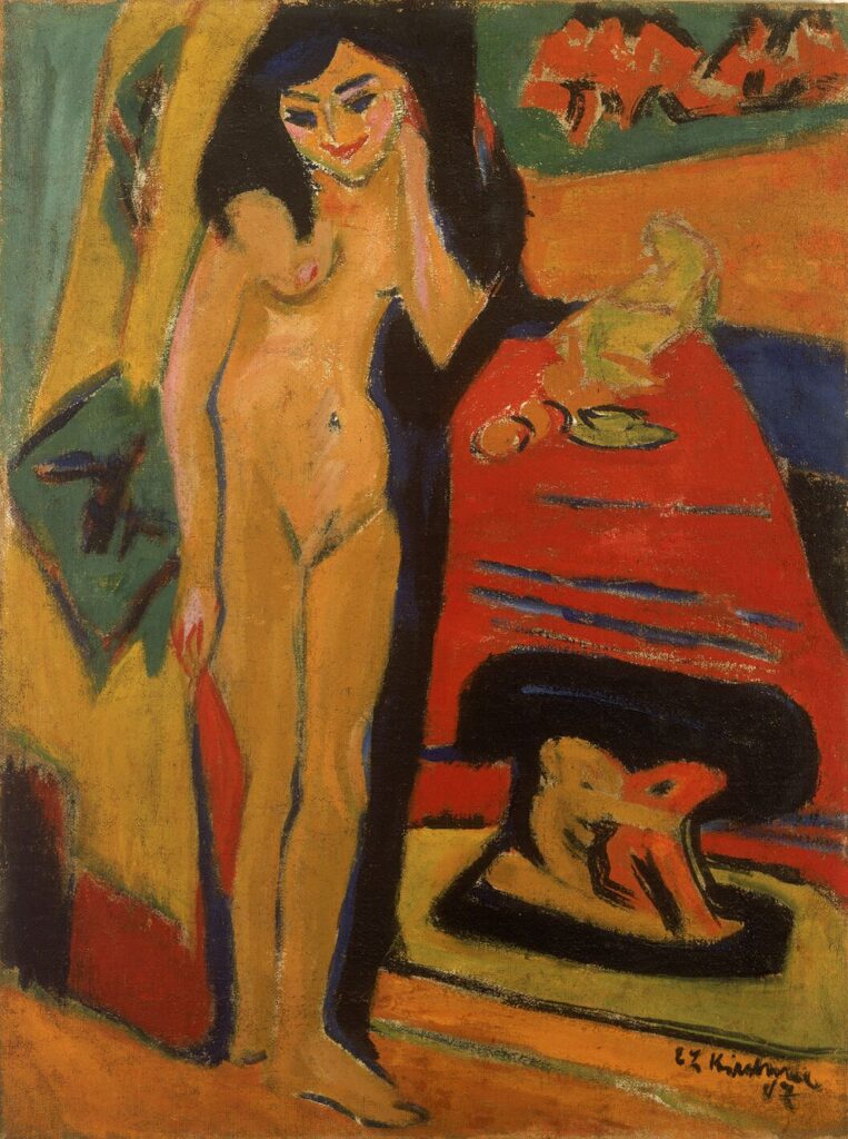 Naked girl Behind the Curtain (Franzi) (1910) - Ernst Ludwig Kirchner Tablo