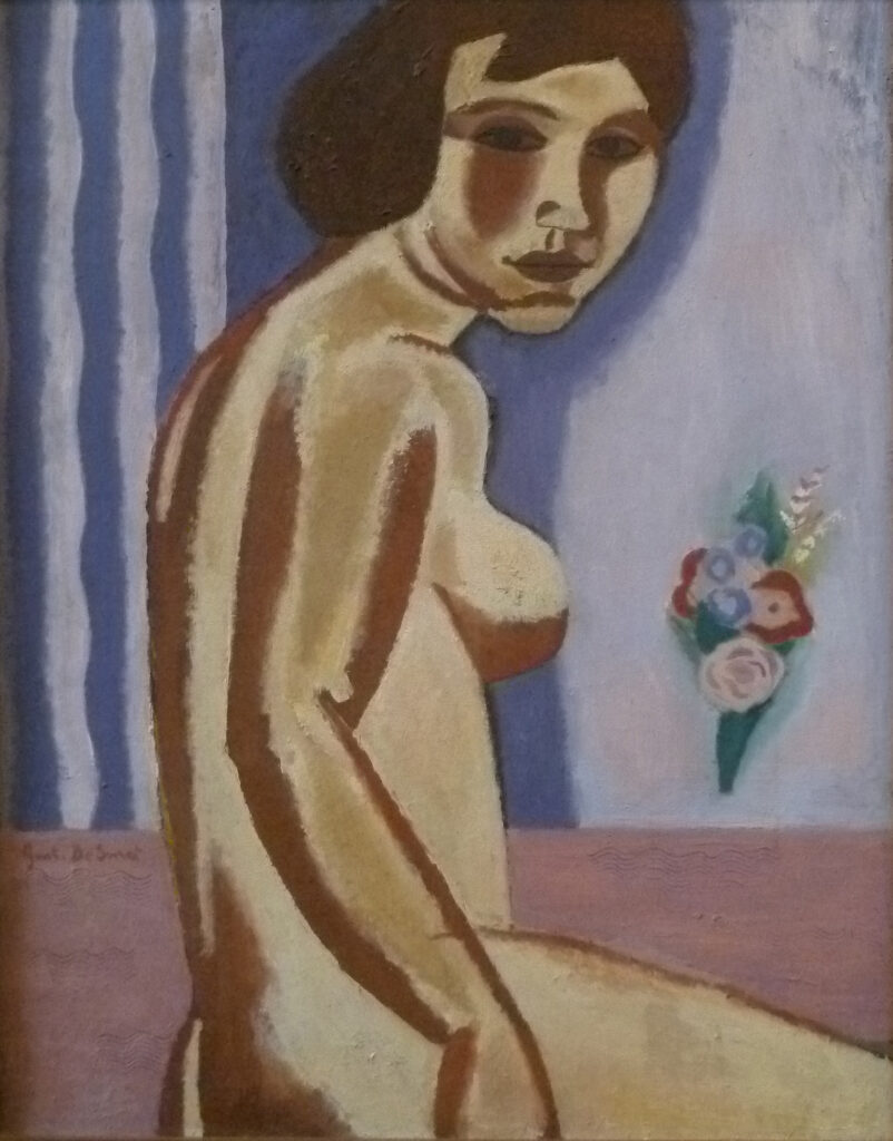 Naked woman with flower bouquet (1931) - Gustave De Smet Tablo