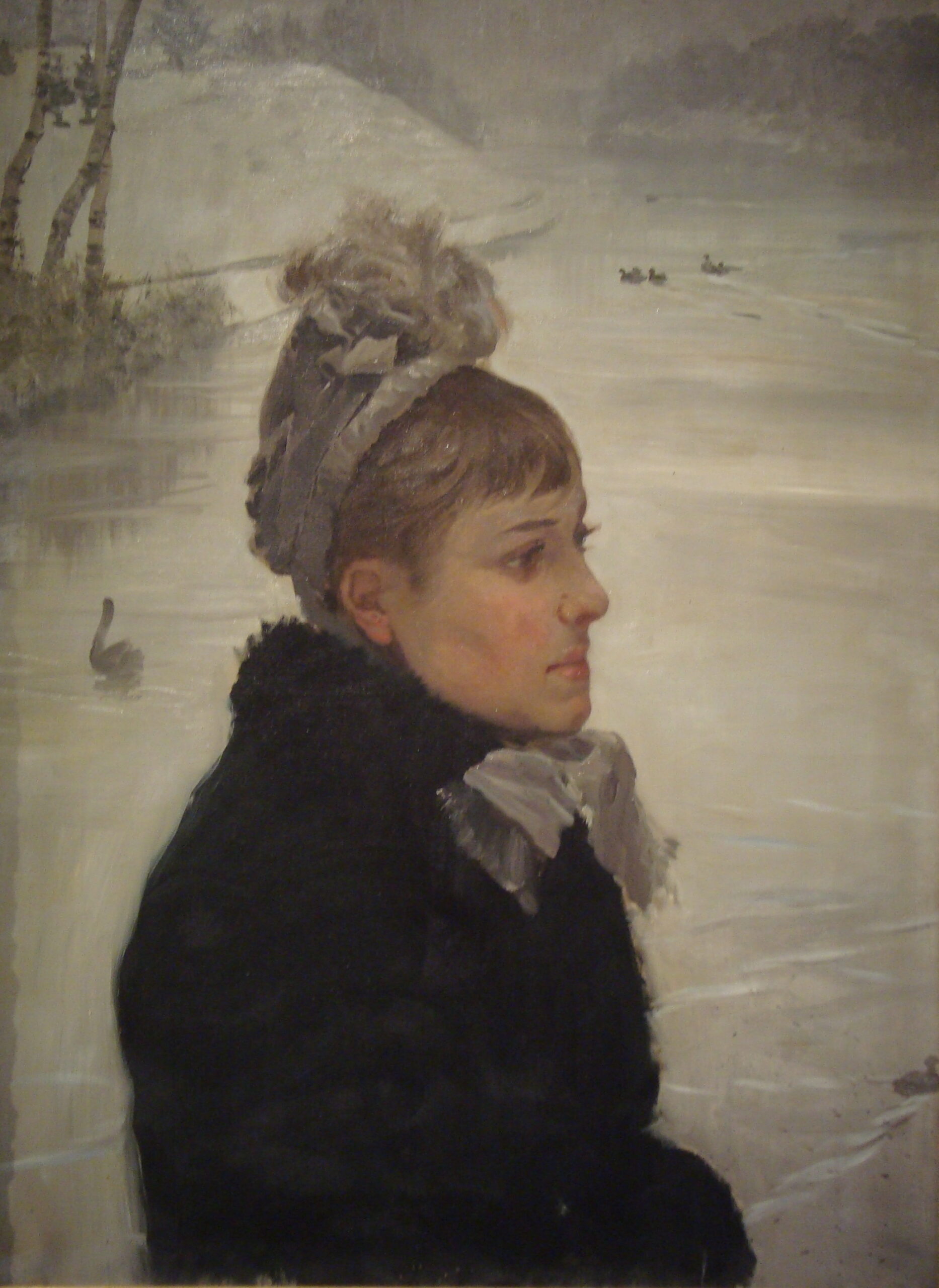 Near the lake (Portrait of a woman) (1880) - Giuseppe De Nittis Tablo