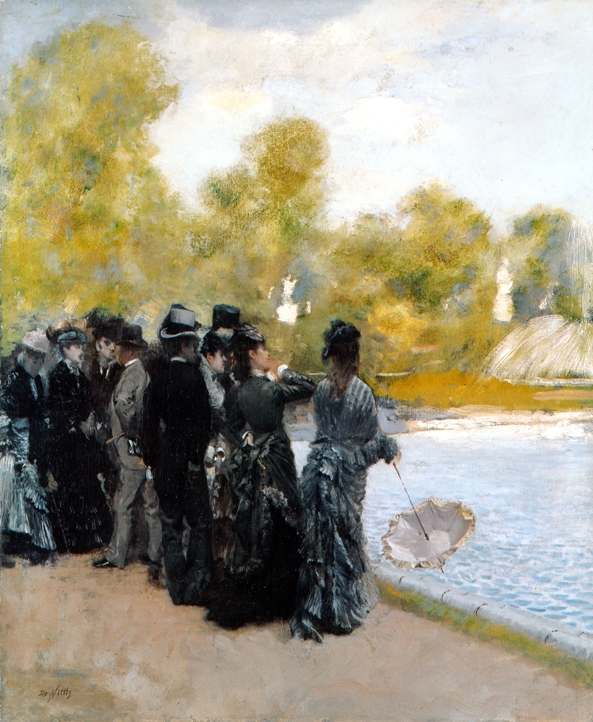 Next to the pond in the Luxembourg Gardens (1875) - Giuseppe De Nittis Tablo