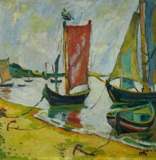 Nidden Coastline with Fishing Boats (1909) - Max Pechstein Tablo