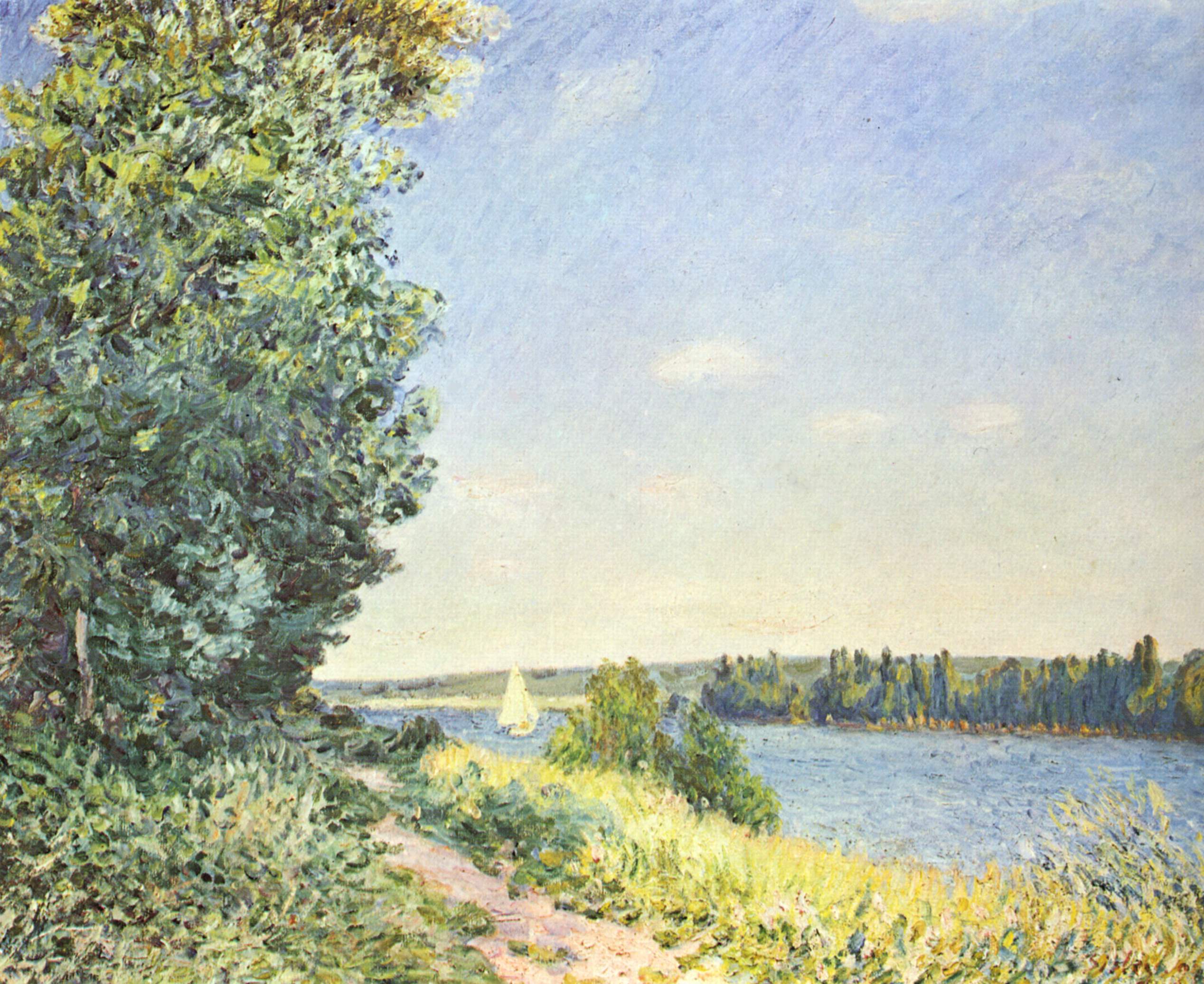 Normandy, the water path, in the evening at Sahurs (1894) - Alfred Sisley Tablo