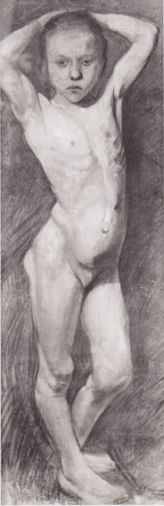 Nude Girl Standing, arms folded behind his head (1899) - Paula Modersohn-Becker Tablo