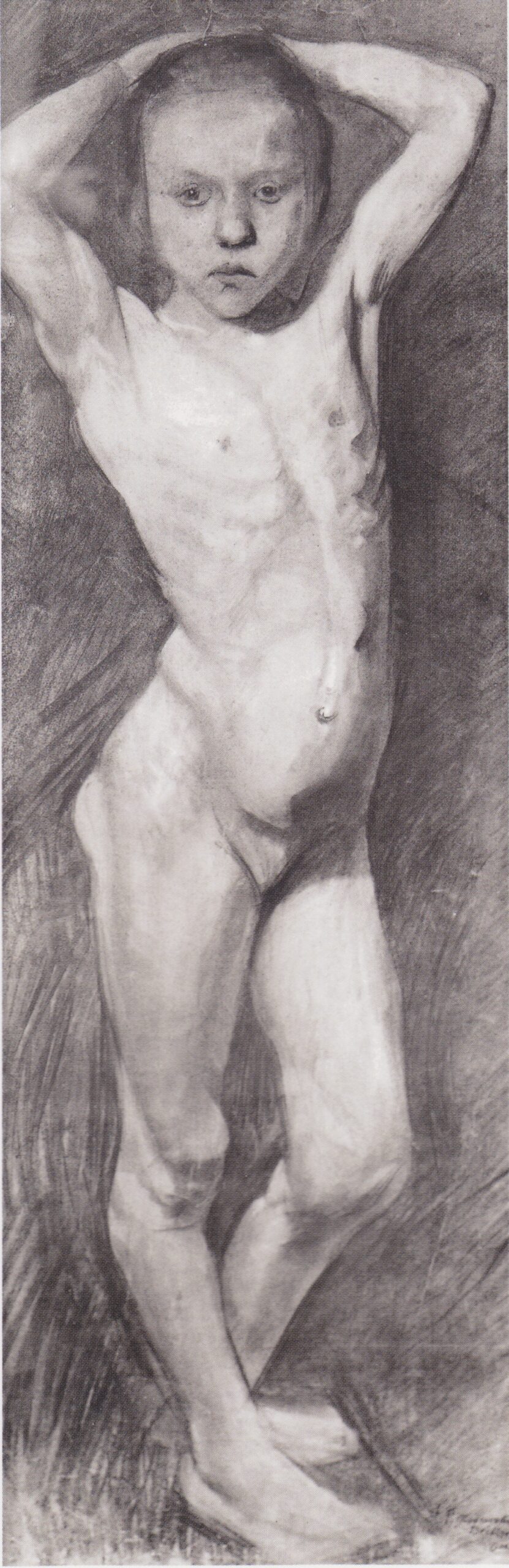 Nude Girl Standing, arms folded behind his head (1899) - Paula Modersohn-Becker Tablo