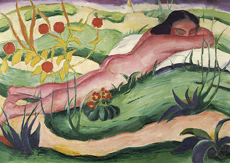 Nude Lying In The Flowers (1910) - Franz Marc Tablo