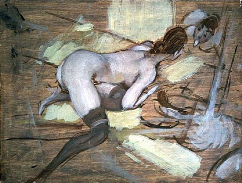 Nude Woman reclining on Yellow Cushions - Giovanni Boldini Tablo