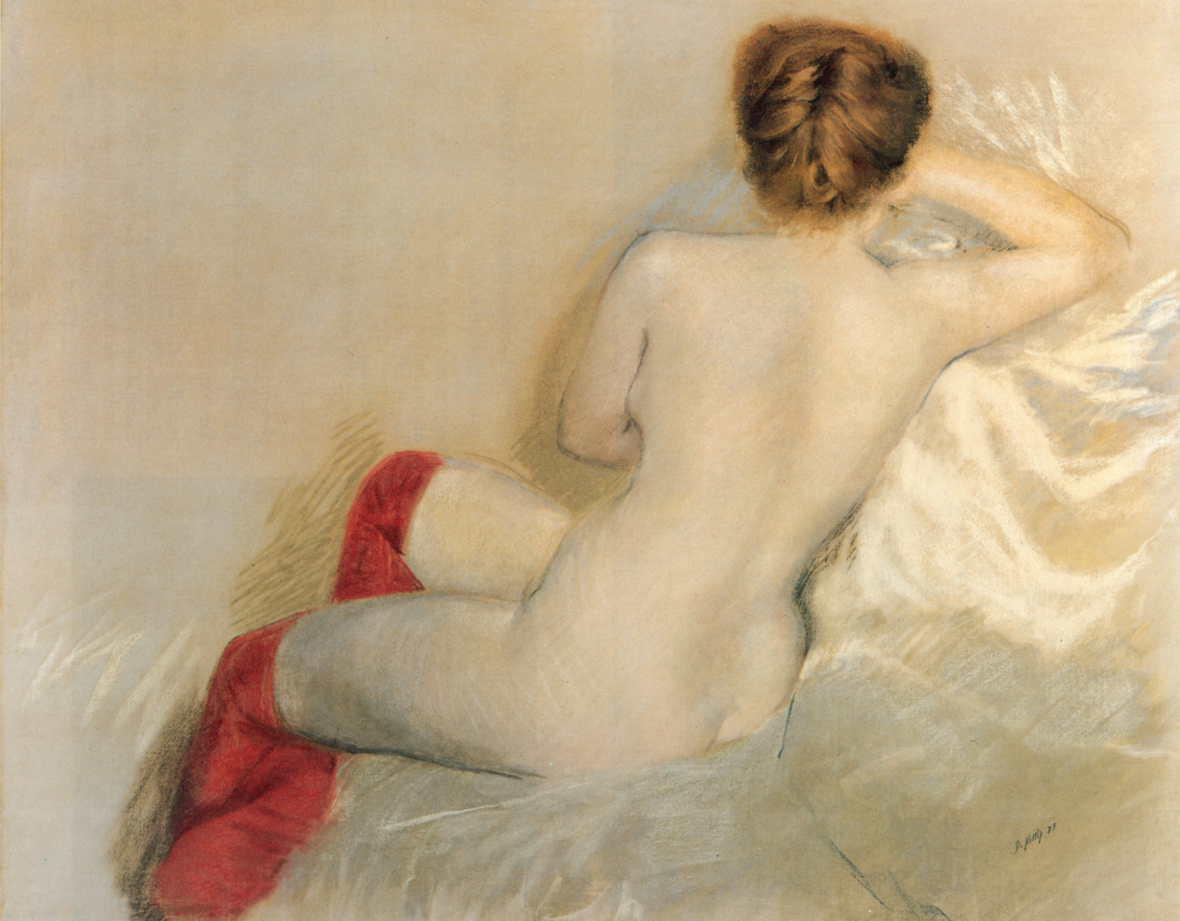 Nude with Red Stockings (1879) - Giuseppe De Nittis Tablo