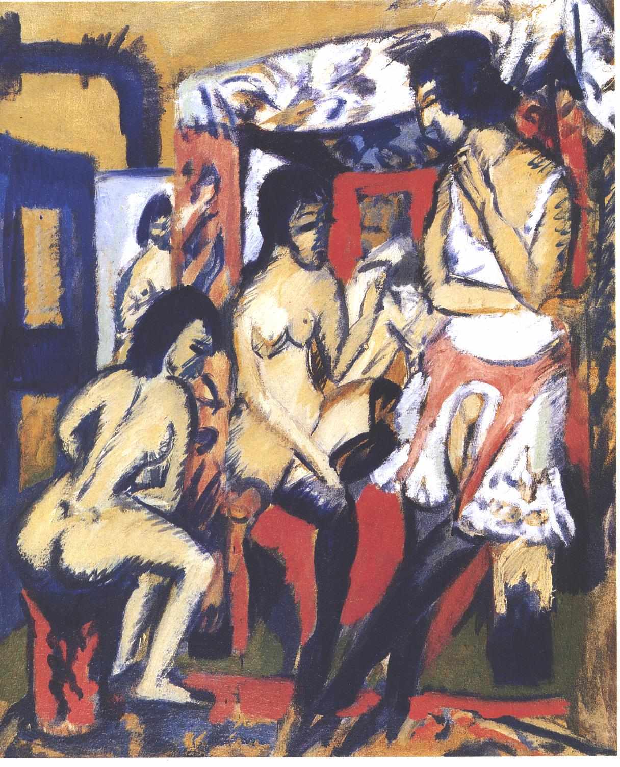 Nudes in Atelier - Ernst Ludwig Kirchner Tablo