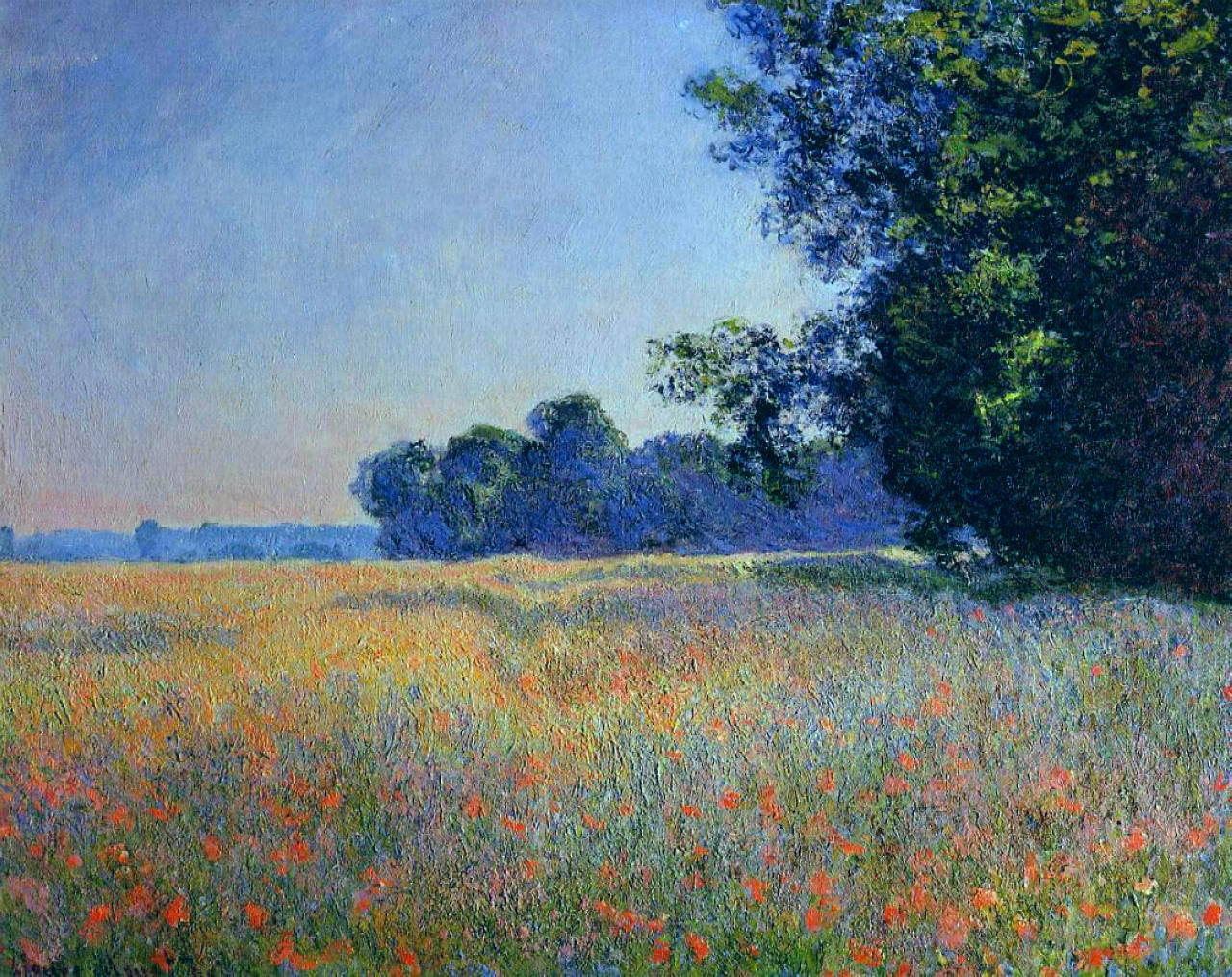 Oat and Poppy Field, Giverny (1890) - Claude Monet Tablo