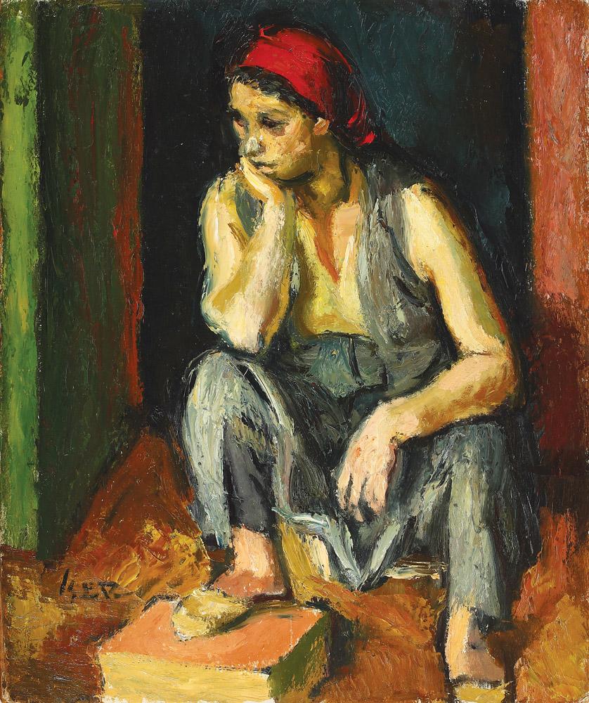 Odalisque with Red Scarf - Iosif Iser Tablo