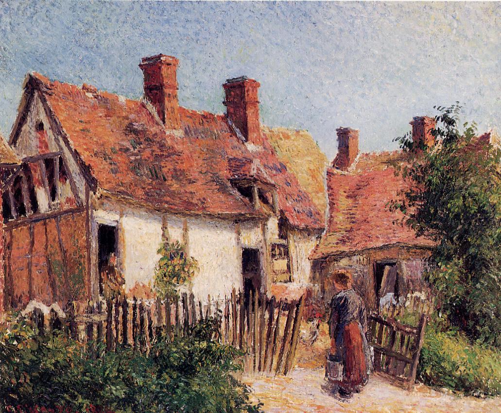 Old Houses at Eragny (1884) - Camille Pissarro Tablo