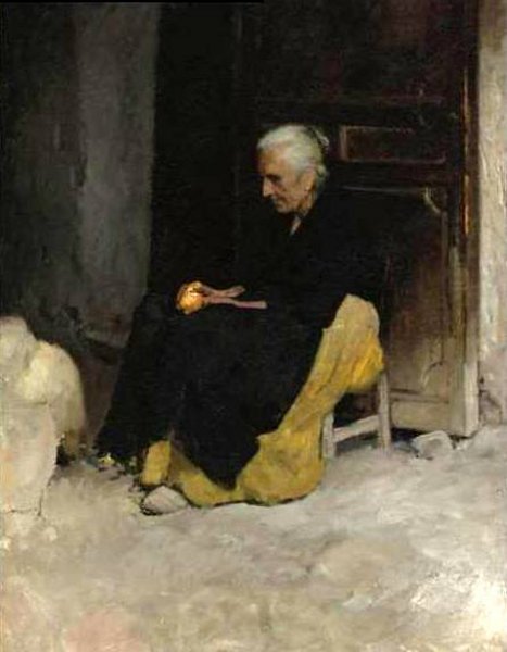Old Woman Peeling An Orange - Edward E. Simmons Tablo