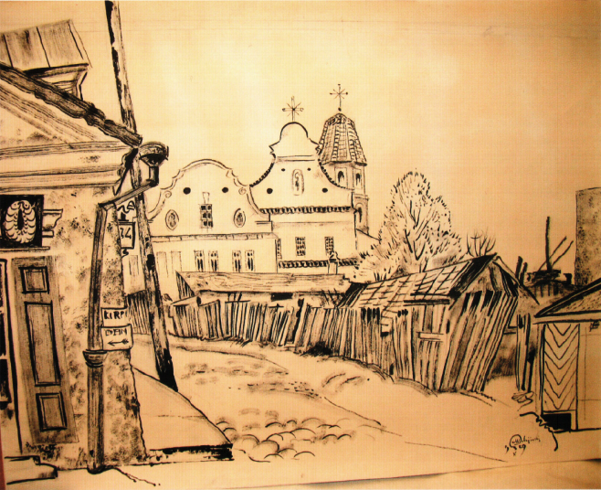 Old city in Kaunas (1923) - Mstislav Dobuzhinsky Tablo