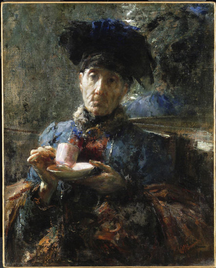Old woman drinking tea (1907) - Antonio Mancini Tablo