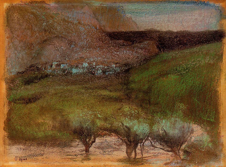 Olive Trees against a Mountainous Background (1890) - Edgar Degas Tablo