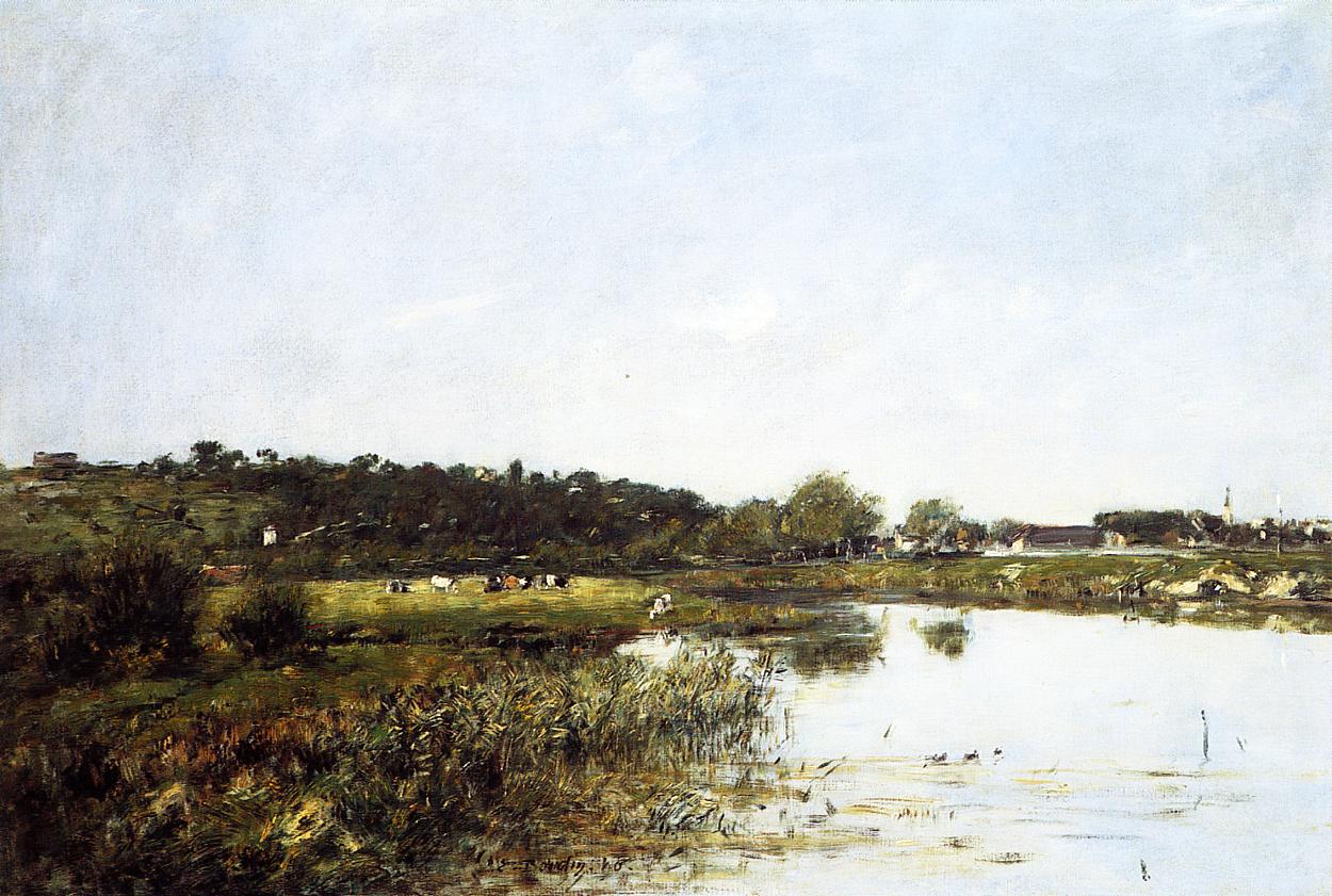 On The Banks of the Touques - Eugène Boudin Tablo