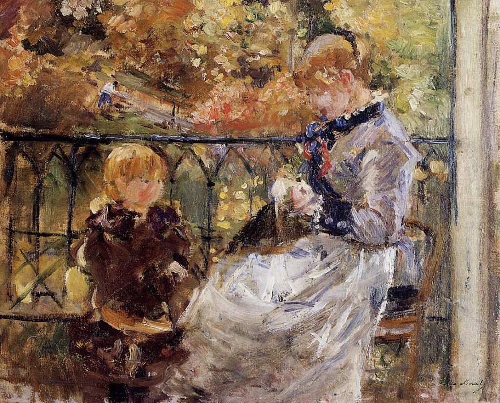On the Balcony of Eugene Manet's Room at Bougival (1881) - Berthe Morisot Tablo
