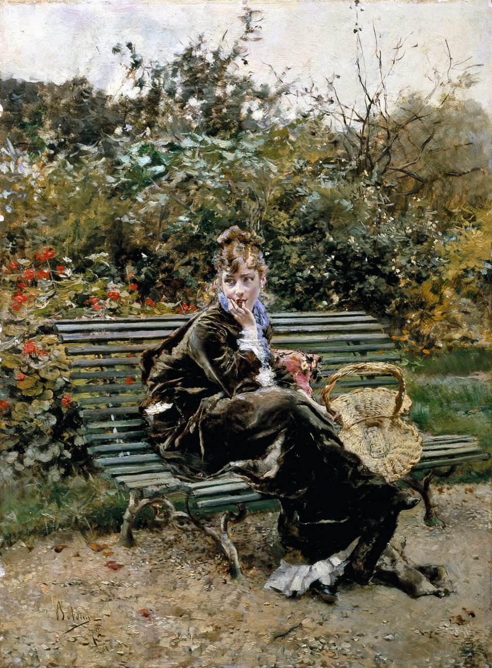 On the bench at the Bois (1872) - Giovanni Boldini Tablo