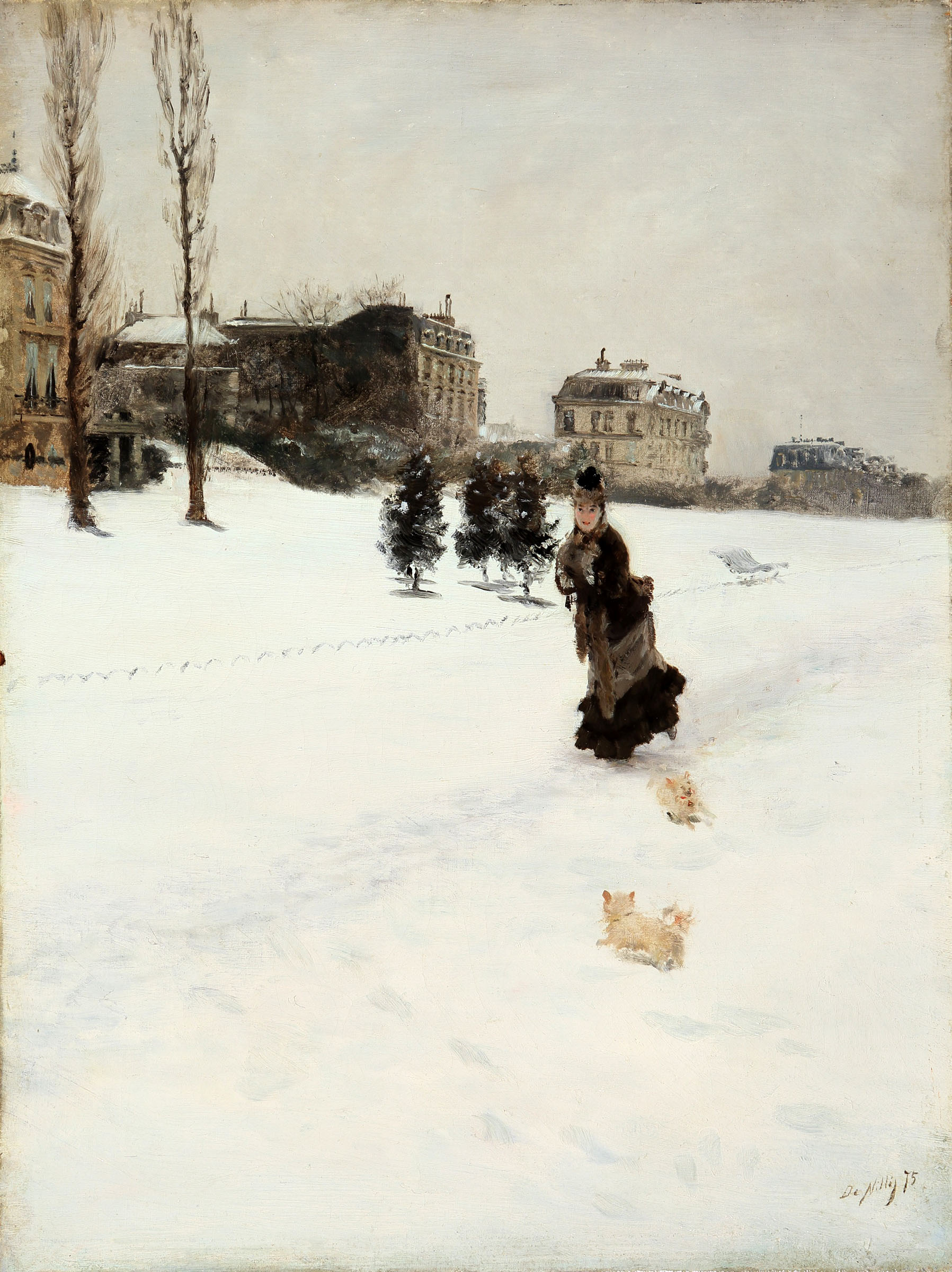 On the snowy path (1875) - Giuseppe De Nittis Tablo