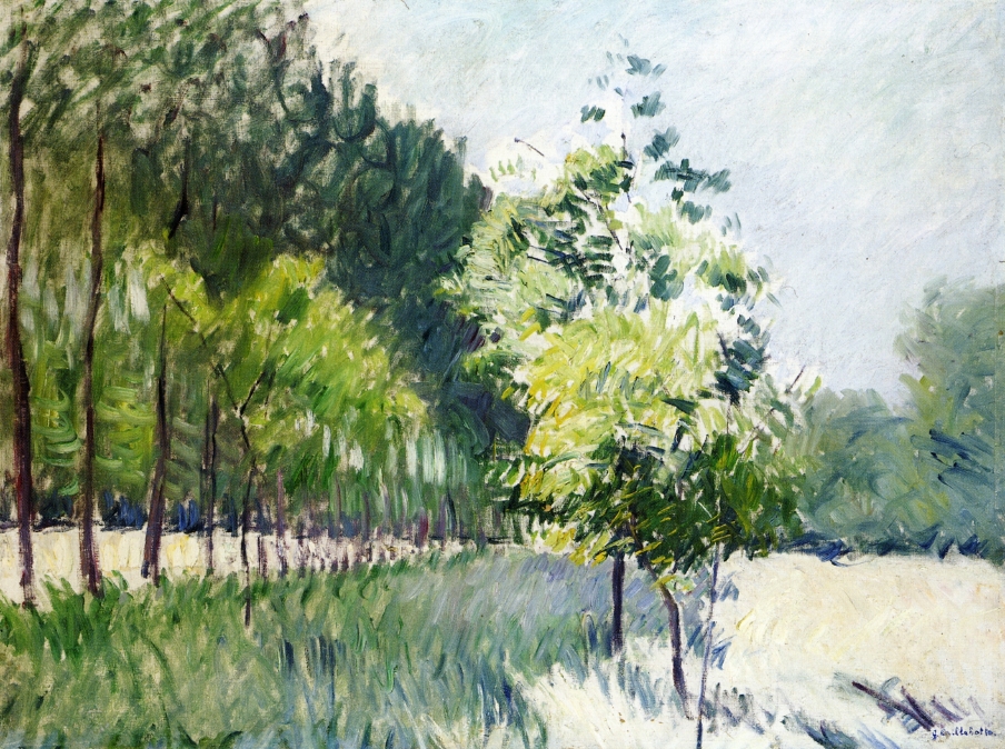Orchard and avenue of trees (1890) - Gustave Caillebotte Tablo
