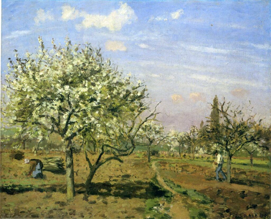 Orchard in Blossom, Louveciennes (1872) - Camille Pissarro Tablo